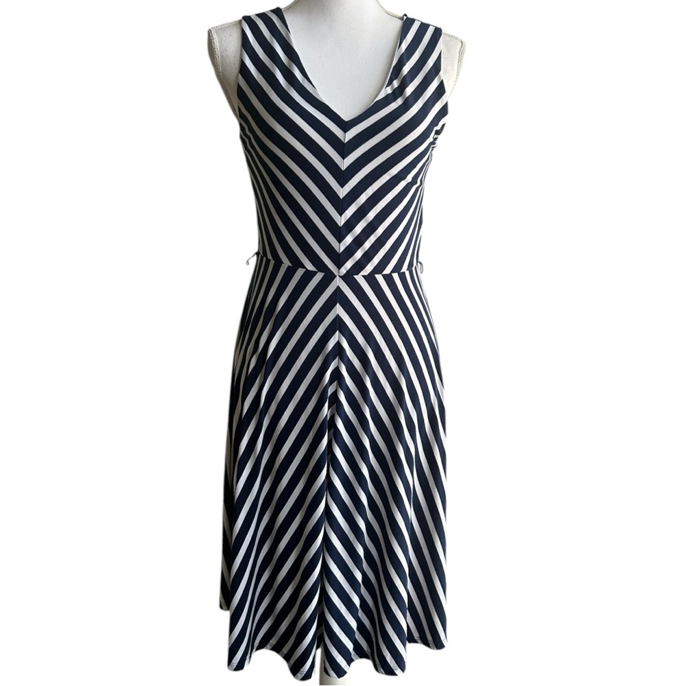 Ralph Lauren Blue and White Sleeveless A-line Midi Dress